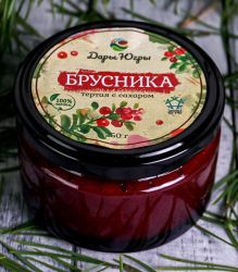 Брусника лесная - дикорастущая тертая с сахаром 250 гр