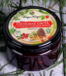 Сосновая паста из молодых сосновых шишек с лесной - дикорастущей клюквой и кедровым орехом 250 гр