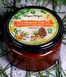 Сосновая паста из молодых сосновых шишек с лесной - дикорастущей облепихой и кедровым орехом 250 гр 