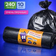 Мешки д/мус 240 л "Очень крепкие" ПВД черные в рулоне 10 шт, 70 мкм