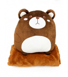 Мягкая игрушка - подушка мишка с пледом, 33 см, Mi140