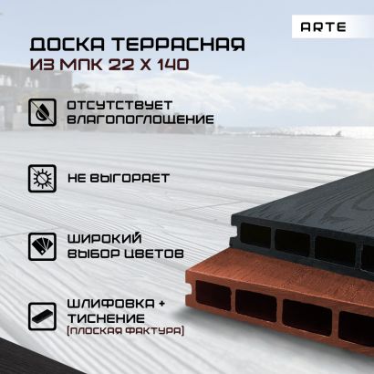 Доска террасная из МПК ARTE 22х140х5000 цветная шлифовка+тиснение 