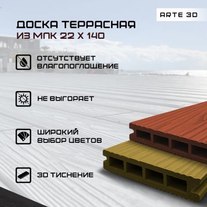 Доска террасная из МПК ARTE 22х140х2000 светлая 3D тиснение 