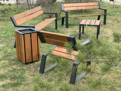 Скамейки, лавочки и урны из термодерева для застройщиков и компаний по благоустройству от производителя