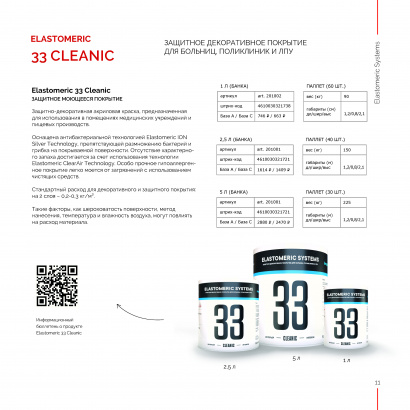 Защитно-декоративная акриловая краска «33 CLEANIC»