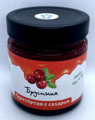 Брусника лесная дикорастущая тертая с сахаром 200 гр 