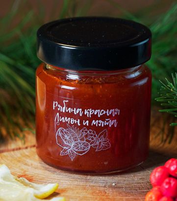 Джем - рябина красная лесная - дикорастущая, лимон и мята 200 гр 
