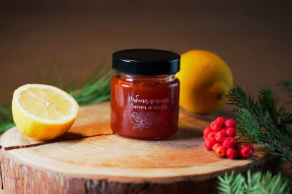 Джем - рябина красная лесная - дикорастущая, лимон и мята 200 гр 