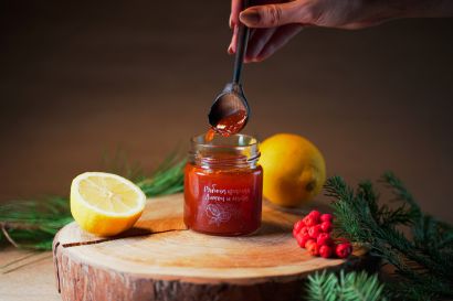 Джем - рябина красная лесная - дикорастущая, лимон и мята 200 гр 