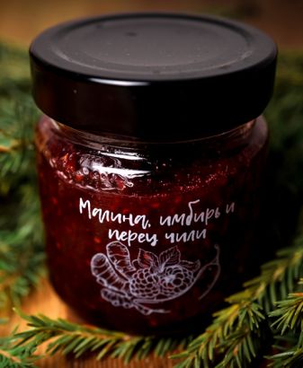 Джем - малина лесная - дикорастущая, имбирь, кайенский перец чили 200 гр 