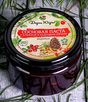 Сосновая паста из молодых сосновых шишек с лесной - дикорастущей клюквой и кедровым орехом 250 гр
