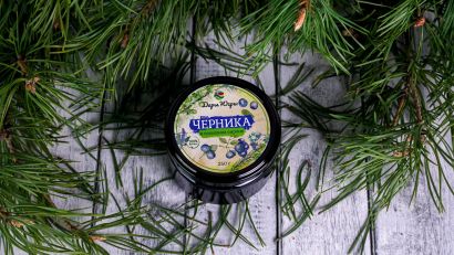 Черника лесная - дикорастущая в сосновом сиропе из молодых сосновых шишек 250 гр 