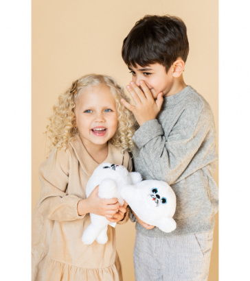 Мягкая игрушка нерпа Маша, белая с вышитой мордочкой, 24 см, Mi018