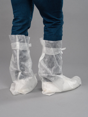 Бахилы высокие на завязках, белые, спанбонд 40 гр/м² (упаковка)