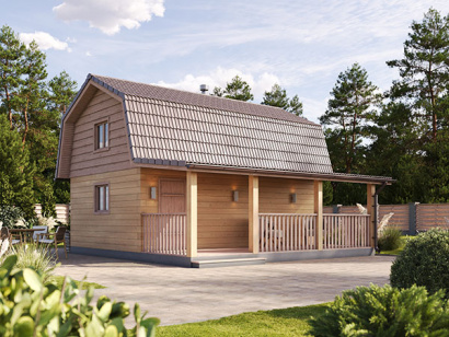 Баня 4х6 с мансардой и террасой