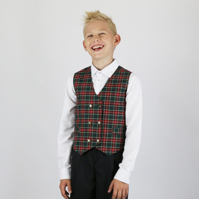 Жилет красно-зеленая клетка двубортный