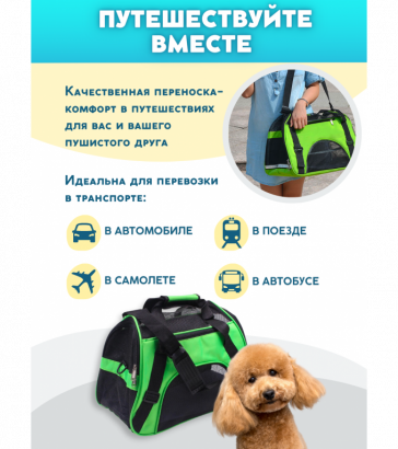 Переноска для животных, мягкий каркас, зеленая, 4641