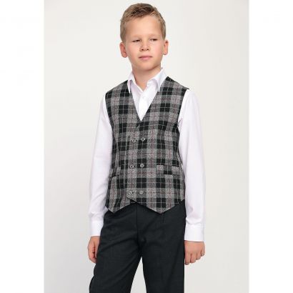 Жилет в серую крупную клетку классический двубортный