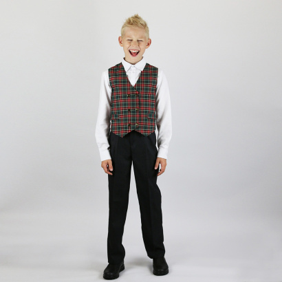 Жилет красно-зеленая клетка двубортный