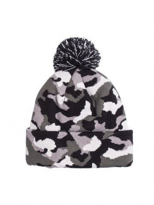 Шапка двойная вязаная с помпоном