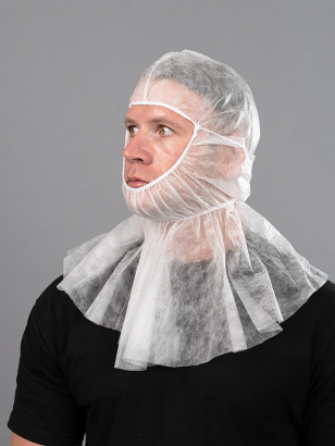 Шапочки-балаклавы с защитой плеч, белые, спанбонд 20 гр/м² (упаковка)