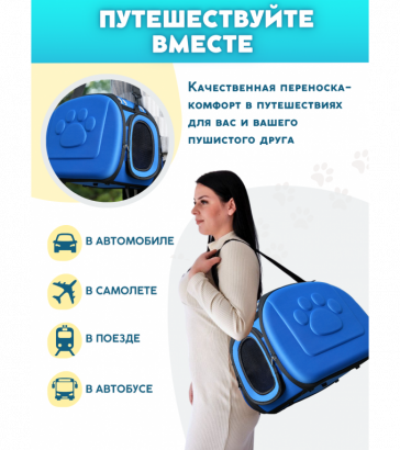 Переноска для животных, жесткий каркас, синяя, 3813
