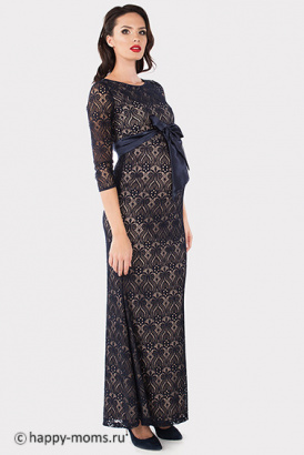 Бирюзовое платье для беременных из кружева