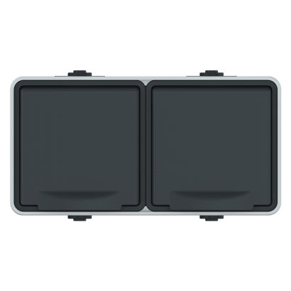 Розетка электрическая двухместная горизонтальная CADUCEUS ALING PROTECTA для открытой проводки, без шторок, с крышкой, 16А, 250В~ (Артикул: 22421.A1)