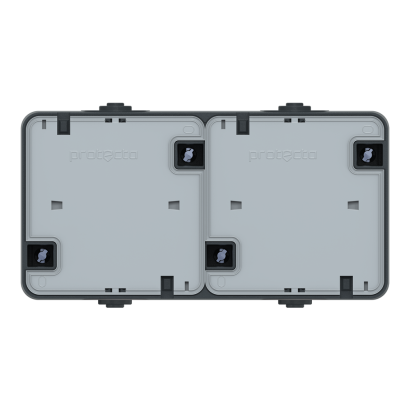 Розетка электрическая двухместная горизонтальная CADUCEUS ALING PROTECTA для открытой проводки, без шторок, с крышкой, 16А, 250В~ (Артикул: 22421.A1)