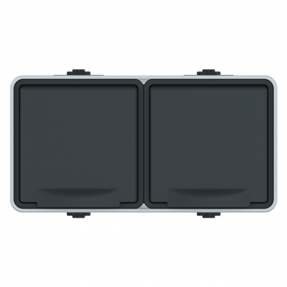 Розетка электрическая двухместная горизонтальная CADUCEUS ALING PROTECTA для открытой проводки, без шторок, с крышкой, 16А, 250В~ (Артикул: 22421P.A1)