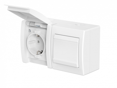Розетка электрическая с выключателем CADUCEUS ALING POWER для открытой проводки, без шторок, с крышкой, 16А, 250В~ (Артикул: 2413)