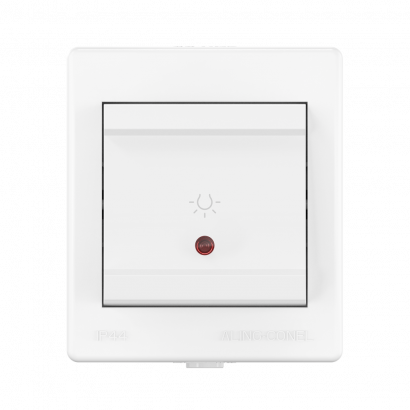 Выключатель одноклавишный CADUCEUS ALING POWER для открытой проводки, с символом Свет, с индикацией, 10АХ, 250В~ (Артикул: 255I)