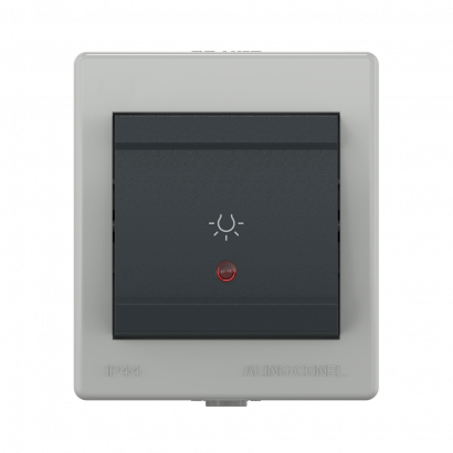 Выключатель одноклавишный CADUCEUS ALING POWER для открытой проводки, с символом Свет, с индикацией, 10АХ, 250В~ (Артикул: 255I)