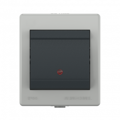 Выключатель одноклавишный CADUCEUS ALING POWER для открытой проводки, с индикацией при включении, 16АХ, 250В~ (Артикул: 2591)