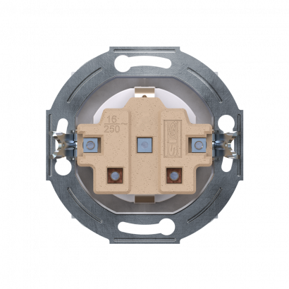 Розетка скрытой установки CADUCEUS ALING PRESTIGE, с заземлением, без шторок, с крышкой, с керамическим основанием, 16А, 250В~, механизм (Артикул: 6003)