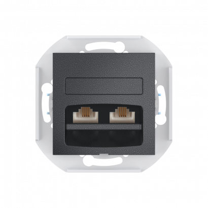 Розетка скрытой установки CADUCEUS ALING PRESTIGE с модулями Keystone 2хRJ12 6P6C cat. 3, двойная, телефонная, механизм (Артикул: 60131)