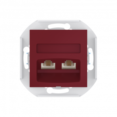 Розетка скрытой установки CADUCEUS ALING PRESTIGE с модулями Keystone 2хRJ12 6P6C cat. 3, двойная, телефонная, механизм (Артикул: 60131)