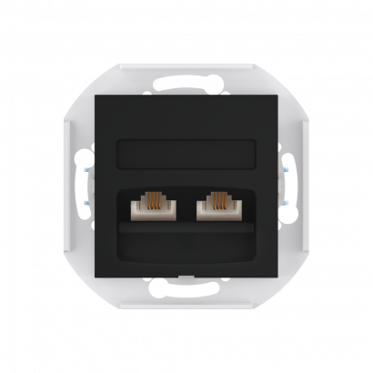 Розетка скрытой установки CADUCEUS ALING PRESTIGE с модулями Keystone 2хRJ12 6P6C cat. 3, двойная, телефонная, механизм (Артикул: 60131)