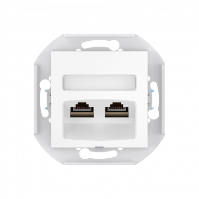 Розетка скрытой установки CADUCEUS ALING PRESTIGE двойная компьютерная с модулями Keystone RJ45 8P8C, cat.6, FTP, механизм (FTP - экранированный) (Артикул: 6015S)