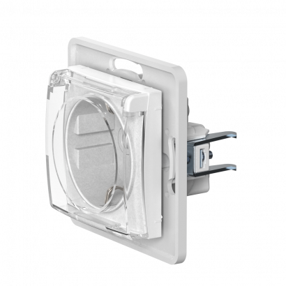 Механизм розетки скрытой установки CADUCEUS ALING PRESTIGE с заземлением, без шторок, с крышкой с пластиковым основанием, 16А, 250В~ (Артикул: 6033)