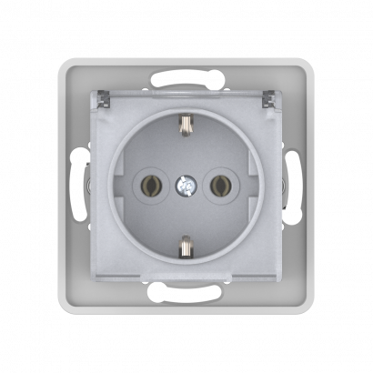 Механизм розетки скрытой установки CADUCEUS ALING PRESTIGE с заземлением, без шторок, с крышкой с пластиковым основанием, 16А, 250В~ (Артикул: 6033)