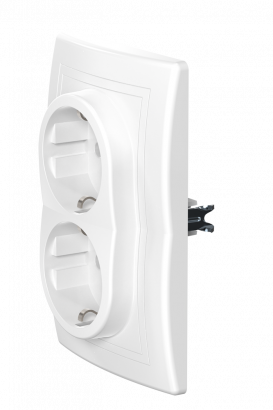 Розетка скрытой установки CADUCEUS ALING PRESTIGE, двойная, с заземлением, без шторок, с пластиковым основанием, 16А, 250В~ (Артикул: 604)