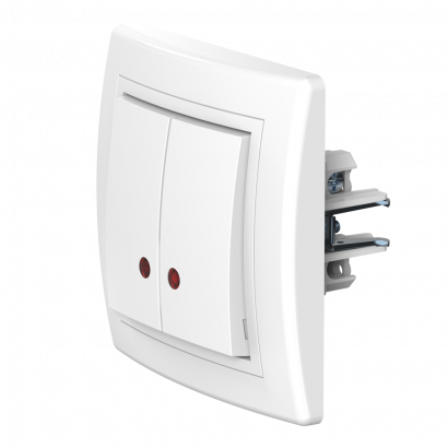 Выключатель скрытой установки CADUCEUS ALING PRESTIGE двухклавишный, с индикацией, 10АХ, 250В~ (Артикул: 626)