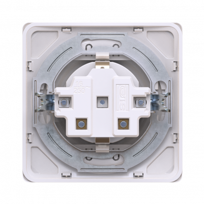 Механизм розетки скрытой установки CADUCEUS ALING EON с заземлением, без шторок, с керамическим основанием, 16А, 250В~ (Артикул: E600)