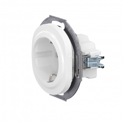 Механизм розетки скрытой установки CADUCEUS ALING EON с заземлением, со шторками, с керамическим основанием, 16А, 250В~ (Артикул: E601)