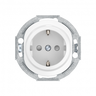 Механизм розетки скрытой установки CADUCEUS ALING EON с заземлением, со шторками, с керамическим основанием, 16А, 250В~ (Артикул: E601)