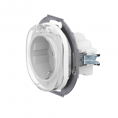 Механизм розетки скрытой установки CADUCEUS ALING EON с заземлением, без шторок, с крышкой, с керамическим основанием, 16А, 250В~ (Артикул: E603)