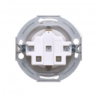 Механизм розетки скрытой установки CADUCEUS ALING EON с заземлением, без шторок, с крышкой, с керамическим основанием, 16А, 250В~ (Артикул: E603)