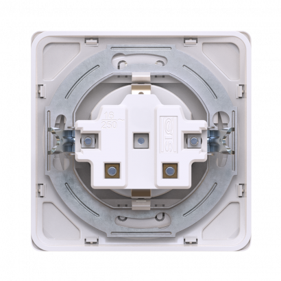 Механизм розетки скрытой установки CADUCEUS ALING EON с заземлением, без шторок, с крышкой, с керамическим основанием, 16А, 250В~ (Артикул: E603)