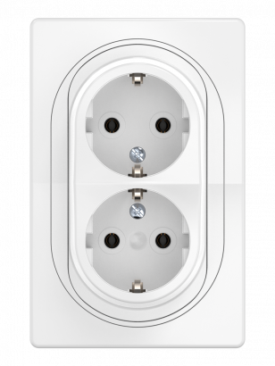 Механизм двойной встраиваемой розетки CADUCEUS ALING EON с заземлением, без шторок, с пластиковым основанием, 16А, 250В~ (Артикул: E604)
